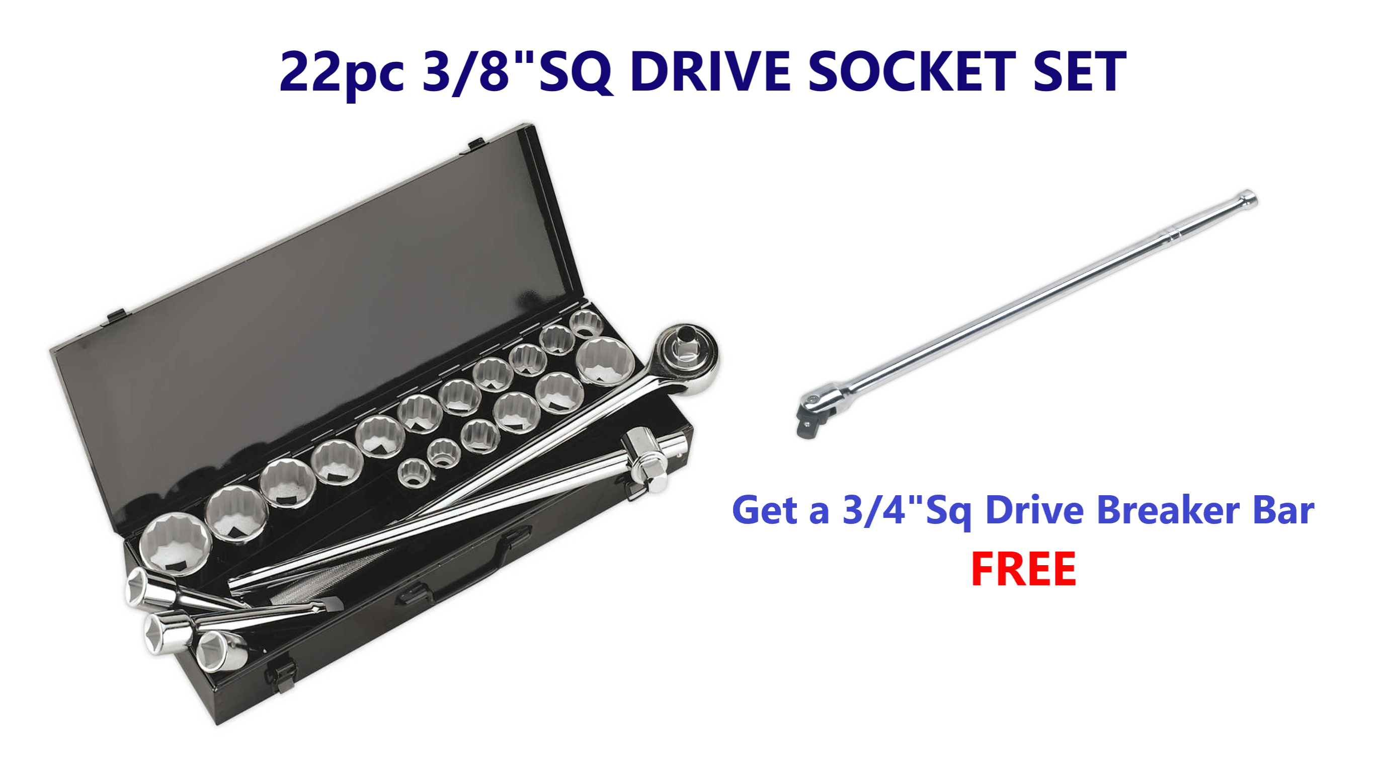 22pc Socket Set & Breaker Bar