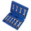 Combination Ratchet Spanner Set Stubby Stainless Steel 10pc Metric