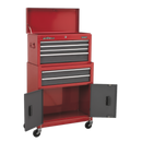 Topchest & Rollcab Combination 6 Drawer with Ball Bearing Slides - Red/Grey | Pipe Manufacturers Ltd..