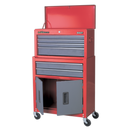 Topchest & Rollcab Combination 6 Drawer with Ball Bearing Slides - Red/Grey | Pipe Manufacturers Ltd..