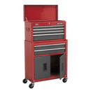 Topchest & Rollcab Combination 6 Drawer with Ball Bearing Slides - Red/Grey | Pipe Manufacturers Ltd..