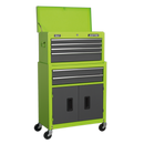 Topchest & Rollcab Combination 6 Drawer with Ball Bearing Slides - Hi-Vis Green/Grey | Pipe Manufacturers Ltd..