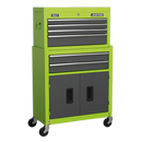Topchest & Rollcab Combination 6 Drawer with Ball Bearing Slides - Hi-Vis Green/Grey | Pipe Manufacturers Ltd..