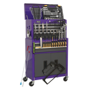 Topchest & Rollcab Combination 6 Drawer with Ball Bearing Slides - Purple/Grey & 128pc Tool Kit | Pipe Manufacturers Ltd..