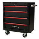 Rollcab 4 Drawer Retro Style- Black with Red Anodised Drawer Pulls | Pipe Manufacturers Ltd..
