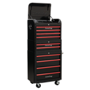 Retro Style Topchest, Mid-Box & Rollcab Combination 10 Drawer - Black with Red Anodised Drawer Pulls | Pipe Manufacturers Ltd..