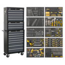 Tool Chest Combination 16 Drawer with Ball Bearing Slides - Black/Grey & 420pc Tool Kit | Pipe Manufacturers Ltd..