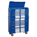 Retro Style Extra Wide Topchest & Rollcab Combination 10 Drawer Blue/White Stripes | Pipe Manufacturers Ltd..