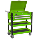 Heavy-Duty Mobile Tool & Parts Trolley 2 Drawers & Lockable Top - Hi-Vis Green | Pipe Manufacturers Ltd..