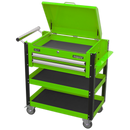 Heavy-Duty Mobile Tool & Parts Trolley 2 Drawers & Lockable Top - Hi-Vis Green | Pipe Manufacturers Ltd..