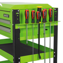 Heavy-Duty Mobile Tool & Parts Trolley 2 Drawers & Lockable Top - Hi-Vis Green | Pipe Manufacturers Ltd..