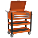 Heavy-Duty Mobile Tool & Parts Trolley 2 Drawers & Lockable Top - Orange | Pipe Manufacturers Ltd..