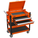 Heavy-Duty Mobile Tool & Parts Trolley 2 Drawers & Lockable Top - Orange | Pipe Manufacturers Ltd..