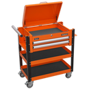 Heavy-Duty Mobile Tool & Parts Trolley 2 Drawers & Lockable Top - Orange | Pipe Manufacturers Ltd..