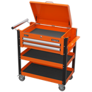 Heavy-Duty Mobile Tool & Parts Trolley 2 Drawers & Lockable Top - Orange | Pipe Manufacturers Ltd..