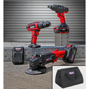 20V Cordless 13mm Hammer Drill/1/2"Sq Drive Impact Wrench/¯115mm Angle Grinder Combo Kit | Pipe Manufacturers Ltd..