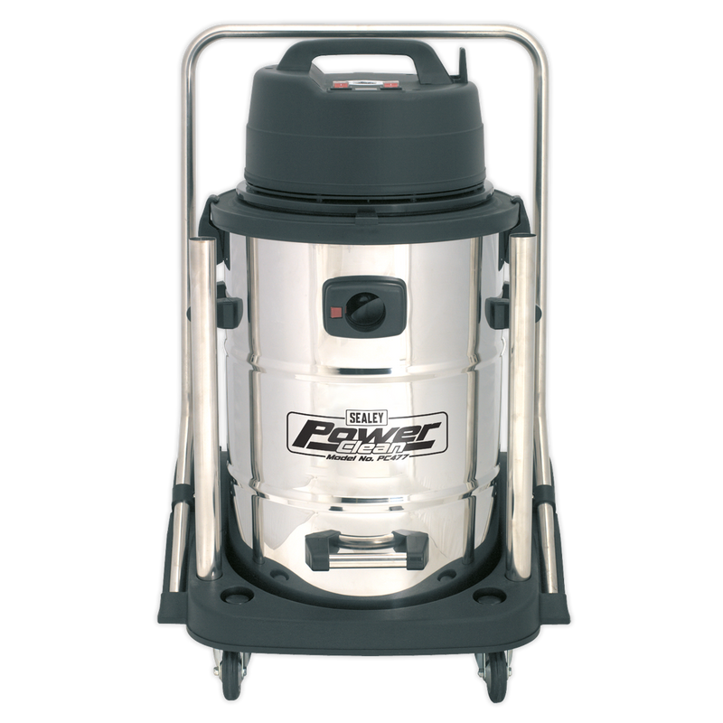 Vacuum Cleaner Industrial Wet & Dry 77L Stainless Steel Drum with Swivel Emptying 2400W | Pipe Manufacturers Ltd..