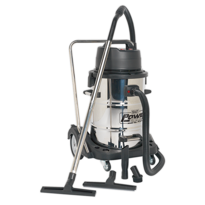 Vacuum Cleaner Industrial Wet & Dry 77L Stainless Steel Drum with Swivel Emptying 2400W | Pipe Manufacturers Ltd..