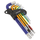 Ball-End Hex Key Set 9pc Colour-Coded Long Metric