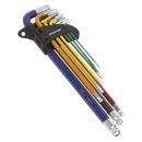 Ball-End Hex Key Set 9pc Colour-Coded Extra Long Metric