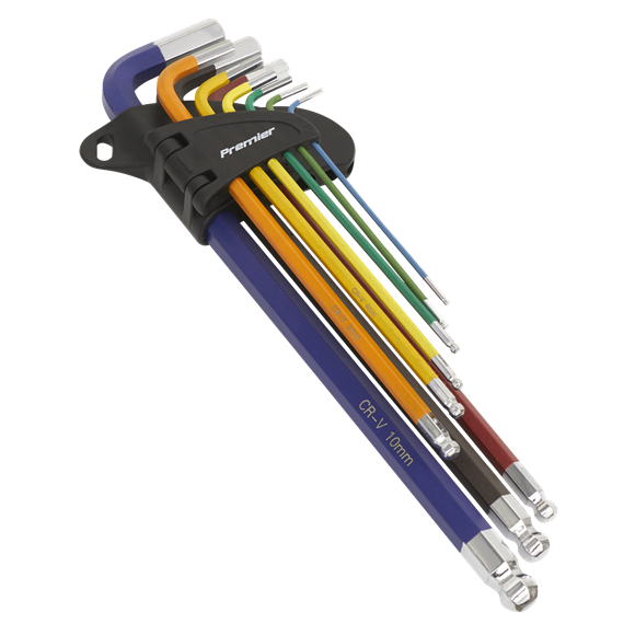 Ball-End Hex Key Set 9pc Colour-Coded Extra Long Metric