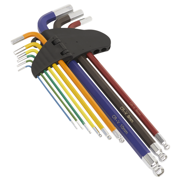 Ball-End Hex Key Set 9pc Colour-Coded Extra Long Metric