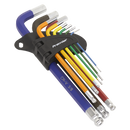 Ball-End Hex Key Set 9pc Long Colour-Coded Imperial