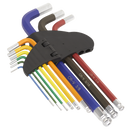 Ball-End Hex Key Set 9pc Long Colour-Coded Imperial