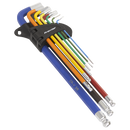 Ball-End Hex Key Set Extra Long 9pc Colour-Coded Imperial