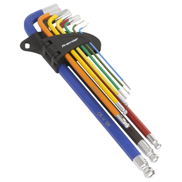 Ball-End Hex Key Set Extra Long 9pc Colour-Coded Imperial