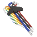 Ball-End Hex Key Set Extra Long 9pc Colour-Coded Imperial