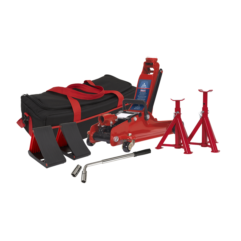 Trolley Jack 2tonne Low Entry Short Chassis - Red and Accessories Bag Combo | Pipe Manufacturers Ltd..