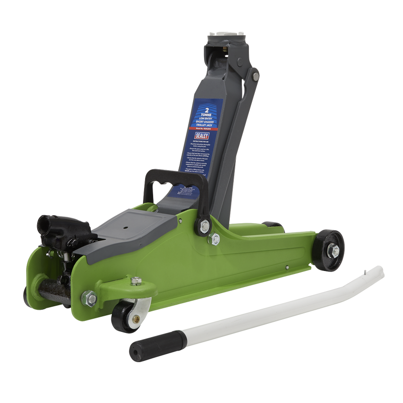 Trolley Jack 2tonne Low Entry Short Chassis - Hi-Vis Green | Pipe Manufacturers Ltd..
