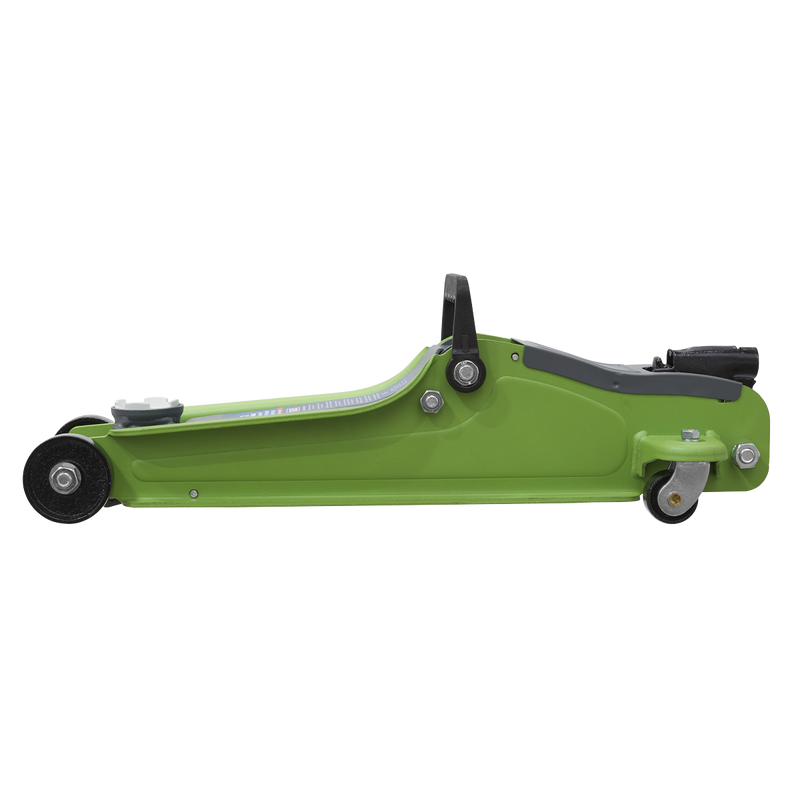 Trolley Jack 2tonne Low Entry Short Chassis - Hi-Vis Green | Pipe Manufacturers Ltd..