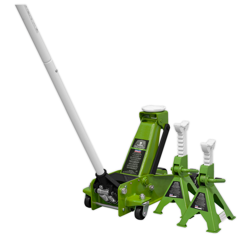 Trolley Jack 3tonne Super Rocket Lift & Axle Stands (Pair) 3tonne Capacity per Stand-Hi-Vis | Pipe Manufacturers Ltd..