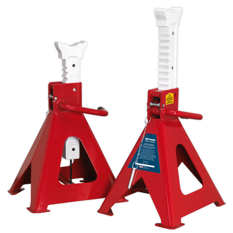 Axle Stands (Pair) 10tonne Capacity per Stand Auto Rise Ratchet | Pipe Manufacturers Ltd..