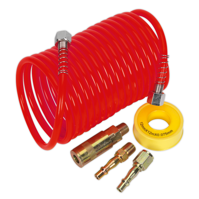 Air Hose Kit 5m x ¯5mm PU Coiled with Connectors | Pipe Manufacturers Ltd..