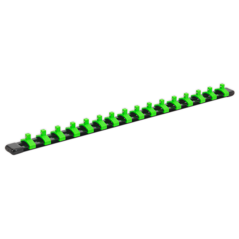 Socket Retaining Rail with 16 Clips 1/4"Sq Drive - Hi-Vis Green | Pipe Manufacturers Ltd..