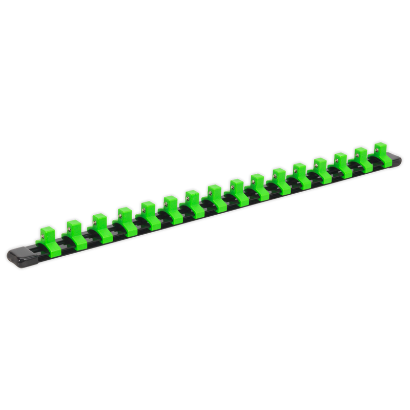 Socket Retaining Rail with 16 Clips 3/8"Sq Drive - Hi-Vis Green | Pipe Manufacturers Ltd..