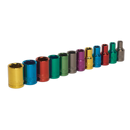 Multi-Coloured Socket Set 12pc 1/4"Sq Drive 6pt WallDrive¨ Metric | Pipe Manufacturers Ltd..