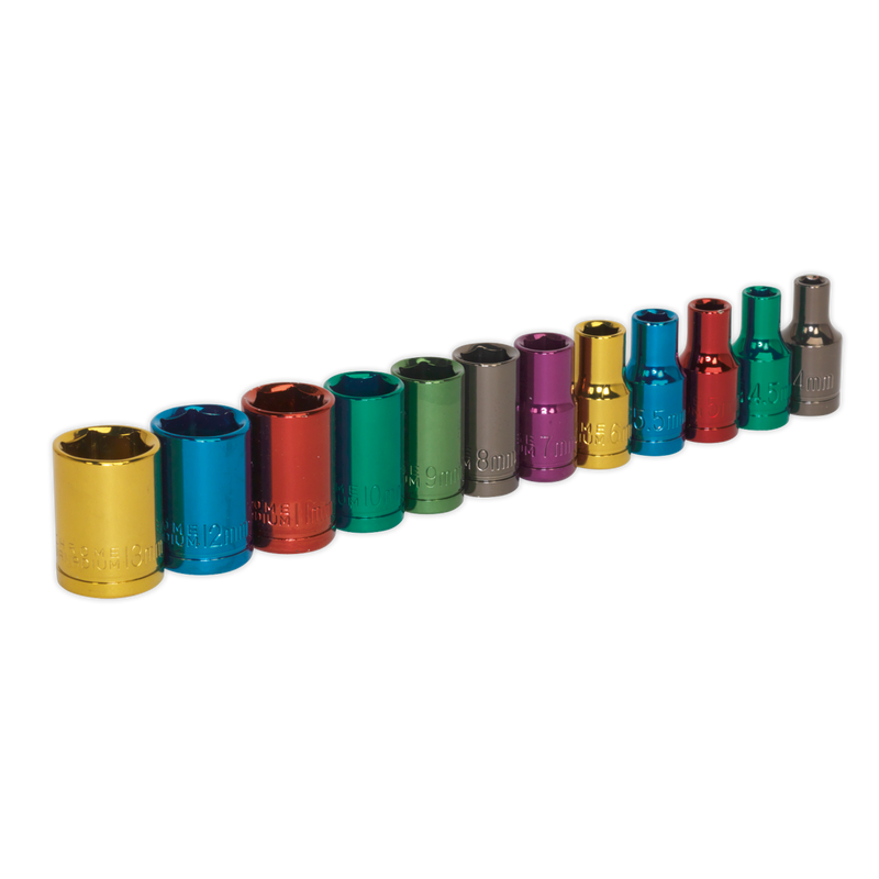 Multi-Coloured Socket Set 12pc 1/4"Sq Drive 6pt WallDrive¨ Metric | Pipe Manufacturers Ltd..