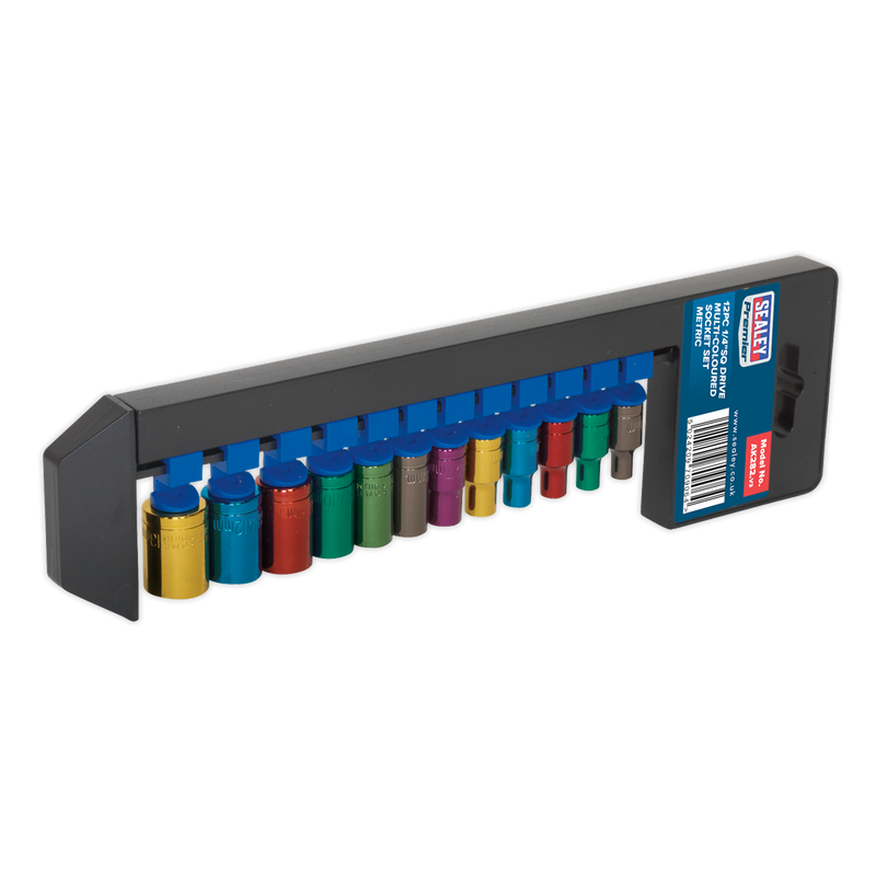 Multi-Coloured Socket Set 12pc 1/4"Sq Drive 6pt WallDrive¨ Metric | Pipe Manufacturers Ltd..