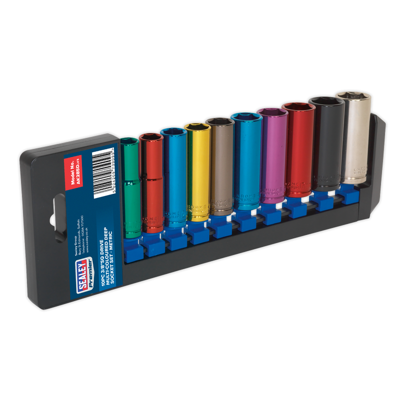 Multi-Coloured Socket Set 10pc 3/8"Sq Drive 6pt Deep WallDrive¨ Metric | Pipe Manufacturers Ltd..