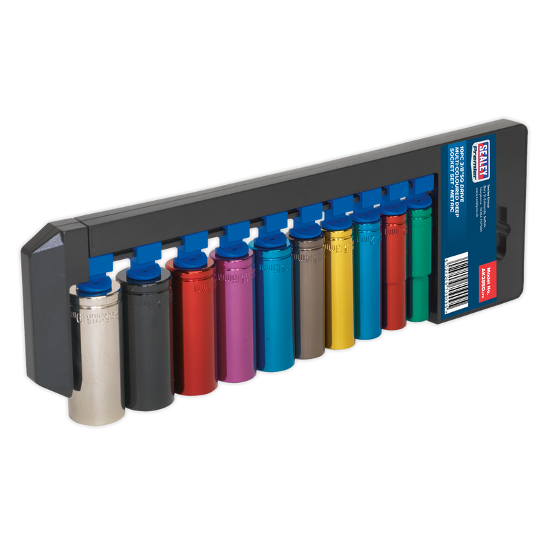 Multi-Coloured Socket Set 10pc 3/8"Sq Drive 6pt Deep WallDrive¨ Metric | Pipe Manufacturers Ltd..