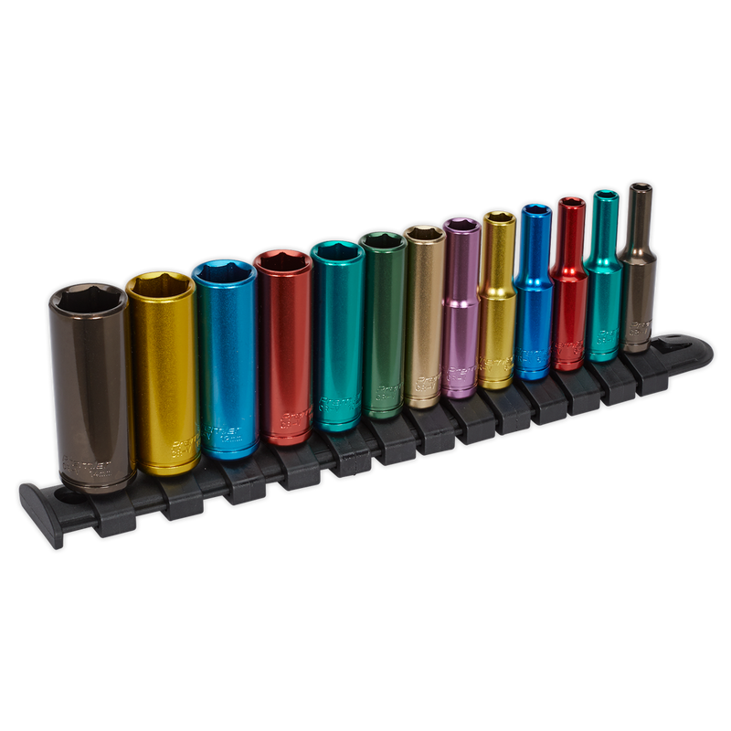 Multi-Coloured Socket Set 13pc 1/4"Sq Drive 6pt Deep WallDrive¨ Metric | Pipe Manufacturers Ltd..