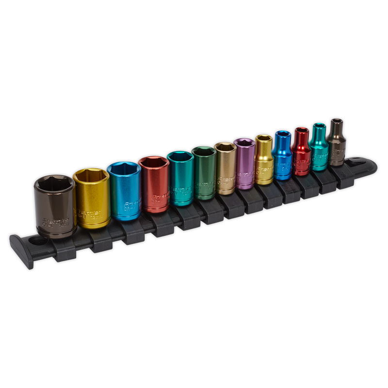 Multi-Coloured Socket Set 13pc 1/4"Sq Drive 6pt WallDrive¨ Metric | Pipe Manufacturers Ltd..