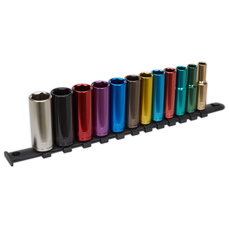 Multi-Coloured Socket Set 12pc 3/8"Sq Drive 6pt Deep WallDrive¨ Metric | Pipe Manufacturers Ltd..