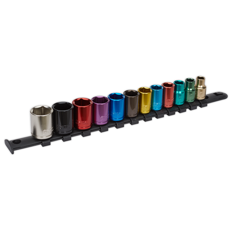 Multi-Coloured Socket Set 12pc 3/8"Sq Drive 6pt WallDrive¨ Metric | Pipe Manufacturers Ltd..