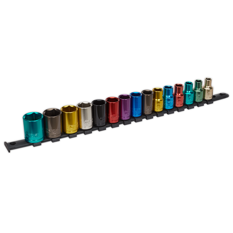 Multi-Coloured Socket Set 15pc 1/2"Sq Drive 6pt WallDrive¨ Metric | Pipe Manufacturers Ltd..