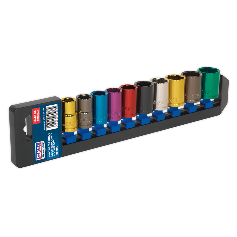 Multi-Coloured Socket Set 10pc 1/2"Sq Drive 6pt WallDrive¨ Metric | Pipe Manufacturers Ltd..